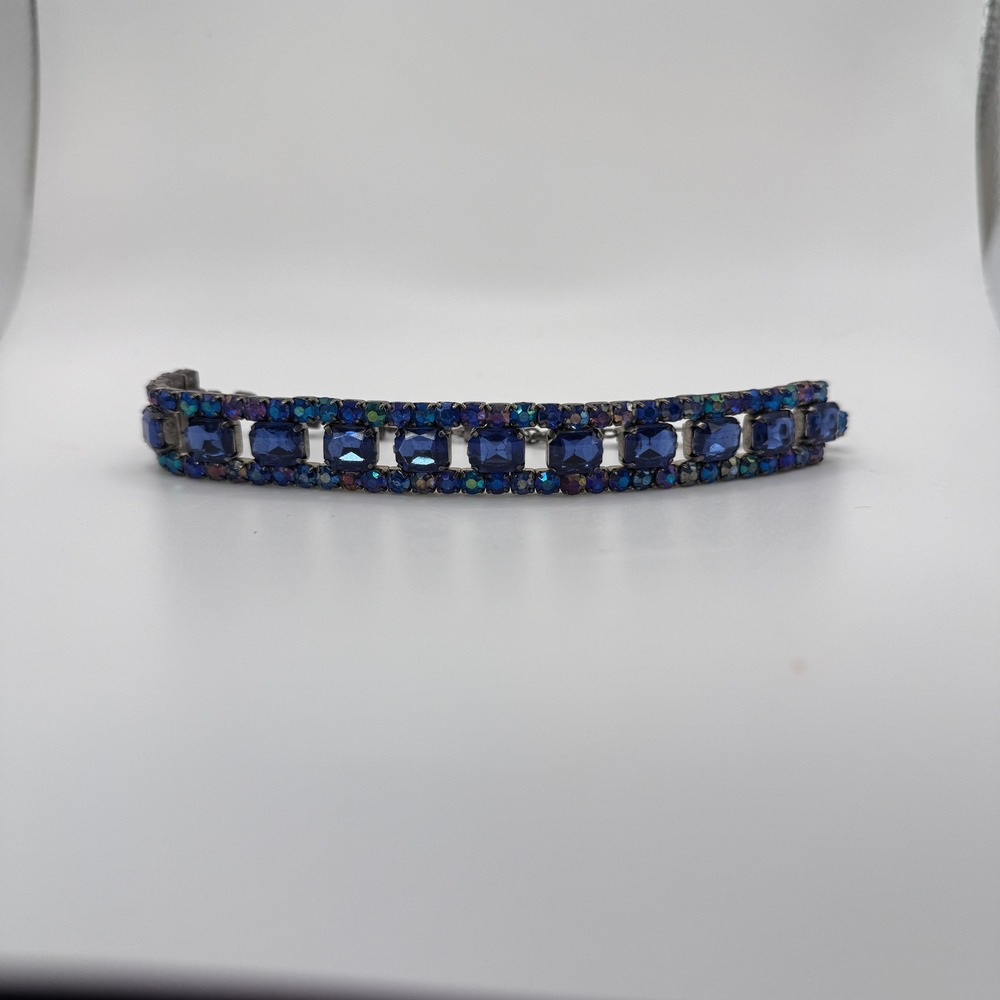Blue Rhinestone Choker Women Bracelet Blue Aurora Borealis Statement Necklace